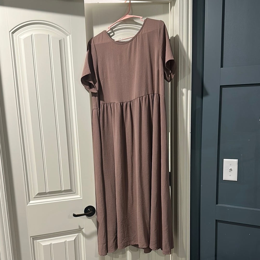 Pink Casual Midi Sundress with Crew Neck